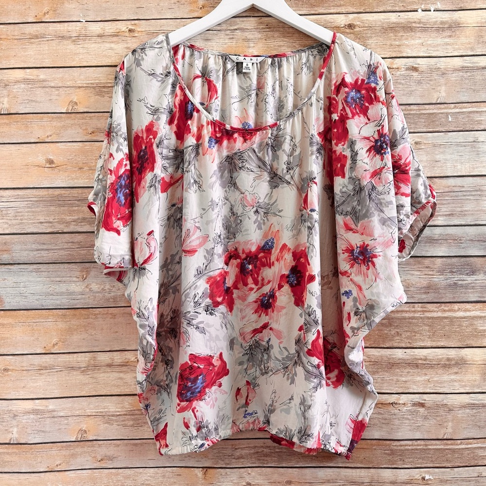 CAbi Blouse Women’s Small Gypsy Floral Silk Dolman Sleeve Style 399